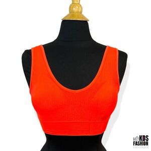 Neon Orange Solid Seamless Full Coverage Padded Sports Bra Scoop Back SM NEW